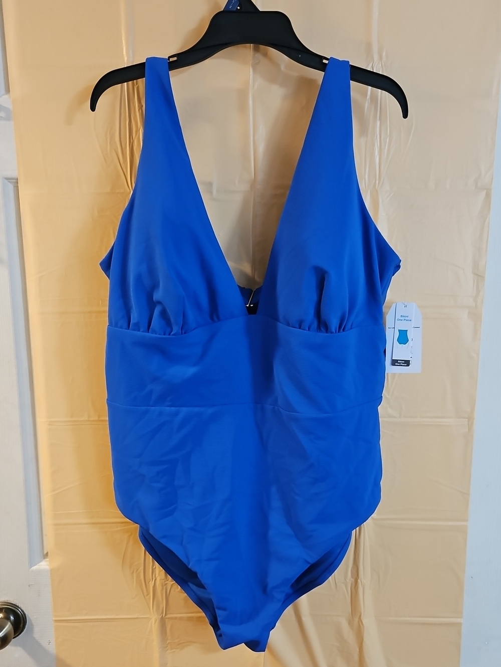 Time and Tru Essentials Ribbed Plunge One Piece:Blue: New With Tags:3X (24W-26W)